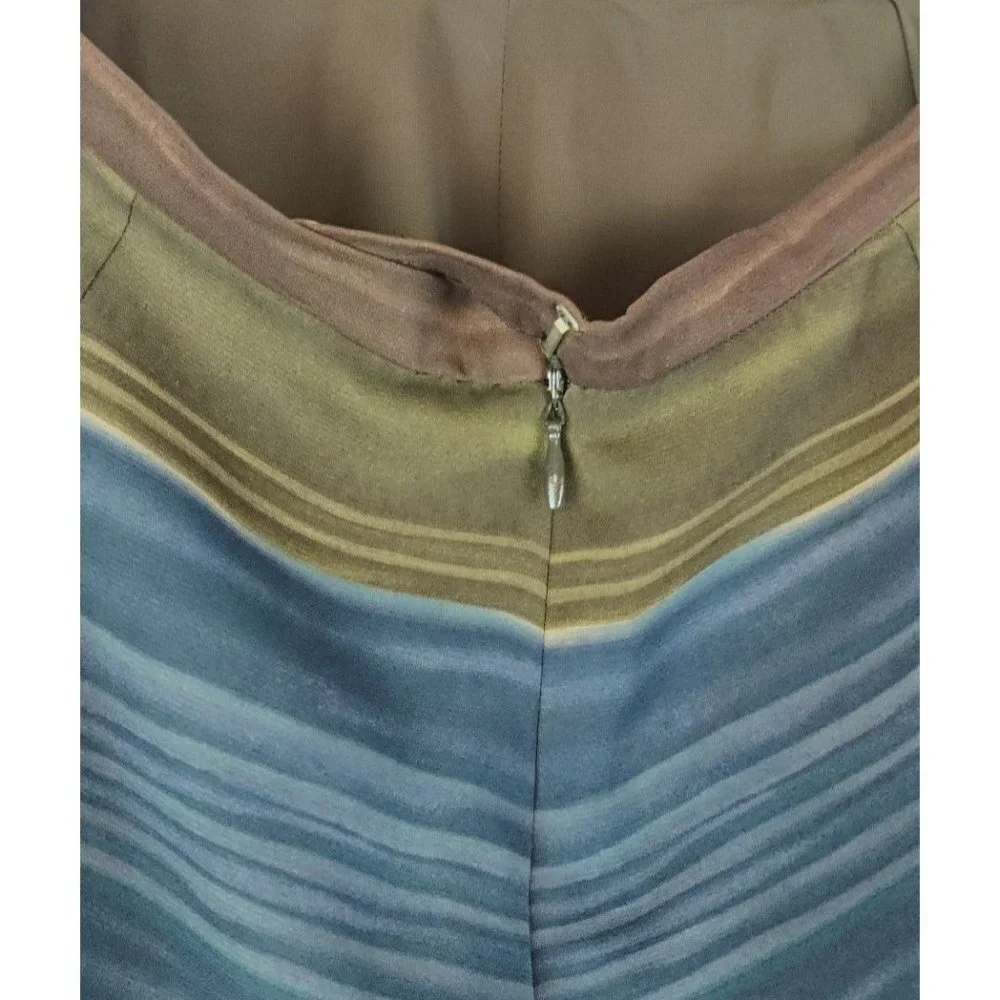 Skirt Maxi Slender Lined Multi Color Blended Stripes Rows Across Slit One side